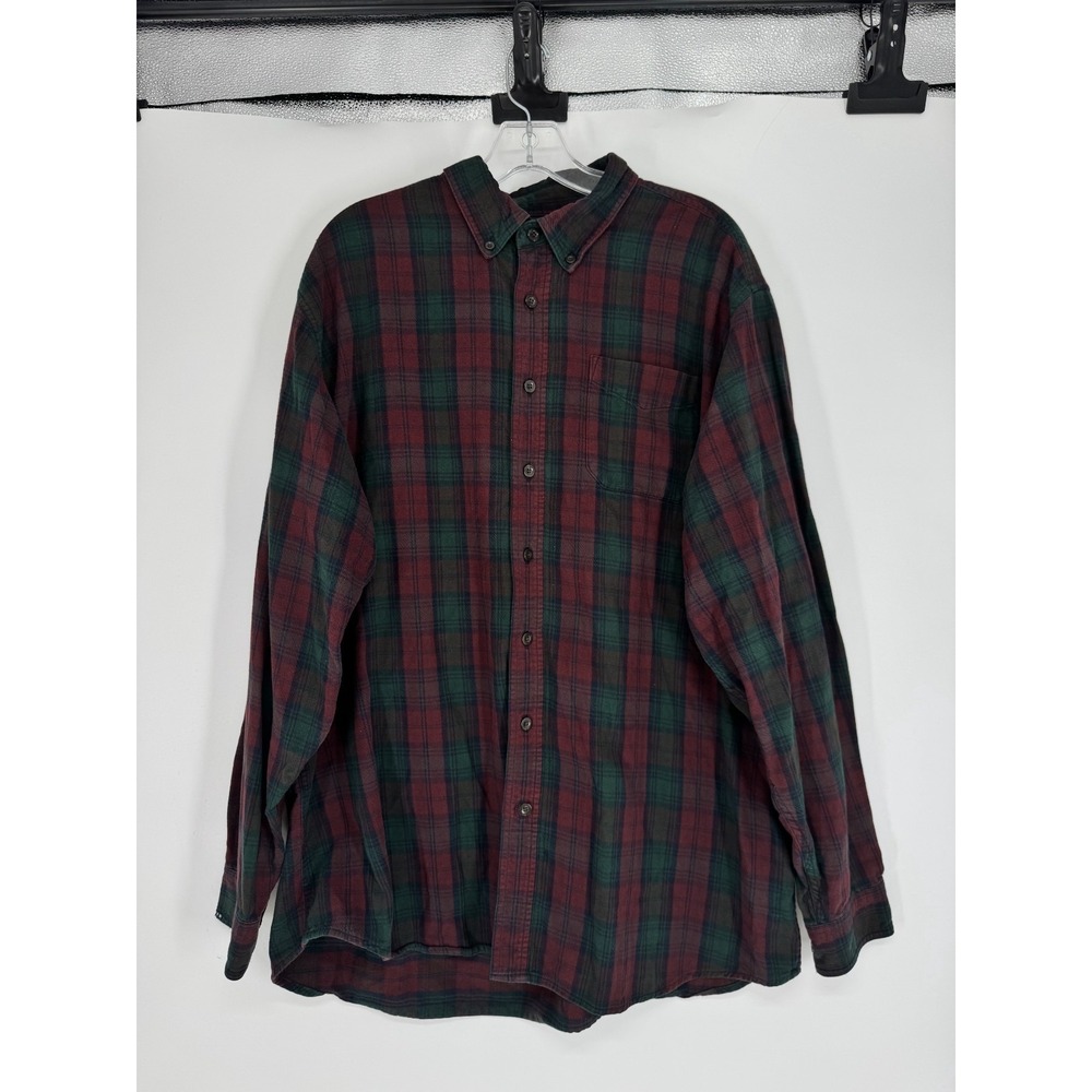 LL Bean Flannel Shirt Mens Size XLT XL Tall Red Green Scotch Plaid Button Down